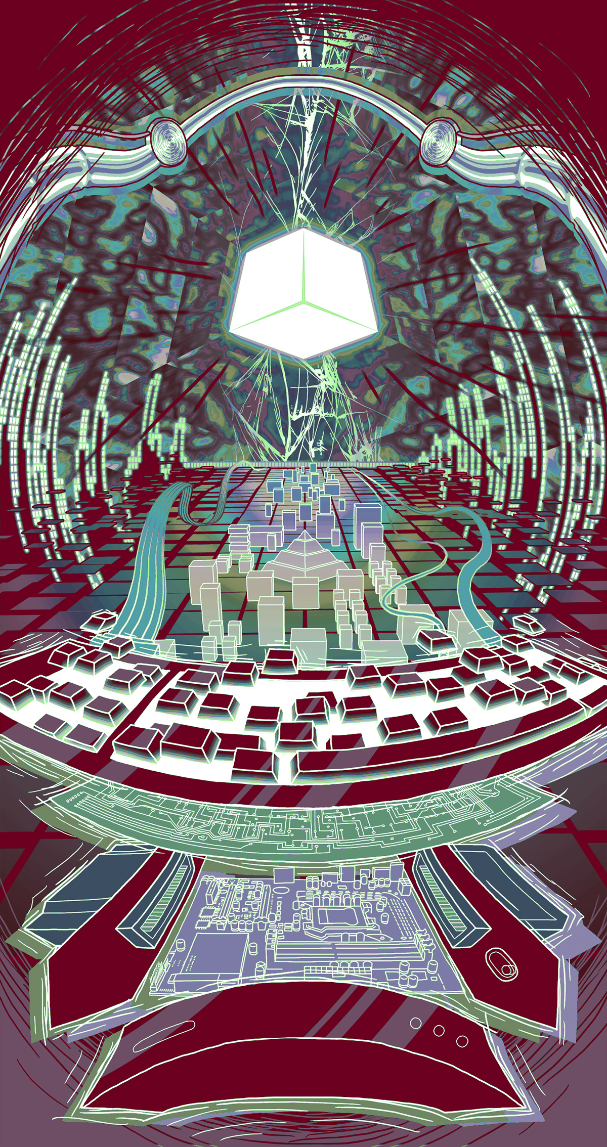 This meme is an image of a 3D rendered cityscape with a large, glowing, white 20-sided die (a D20) hovering above it. The text "I can see 3D" appears in a speech bubble next to the D20, implying that the speaker is able to see the 3D image, but others are not.